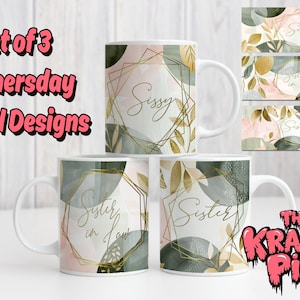 Lot de 3 modèles de MUG SISTER 11 oz, emballage de tasse personnalisé par sublimation, clipart de tasse, lot de tasses cadeau personnalisé, cadeau unique, poule mouillée, belle-soeur !
