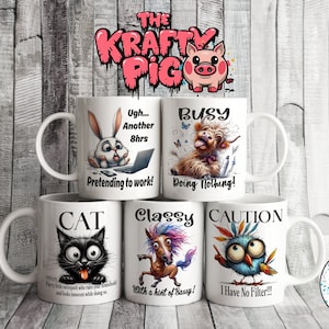 Diseño de taza de 5 ANIMALES DIVERTIDOS, Envoltura de taza de sublimación de 11 oz, Taza personalizada, Taza personalizada, Taza de café, Taza de animal lindo, Taza divertida, Envoltura PNG digital