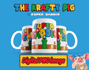 Fathers Day Retro Game inspired &quot;SUPER DADDIO&quot; MUG Wrap, Sublimation 11oz Mug Design, Gift for Dad, Dad Birthday gift, Fathers Day gift, Mug