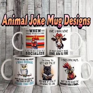 Set of 5 FUNNY ANIMAL lover 11oz MUG Design,Sublimation,Custom,Mug label Design,personalized Gift Cup Bundle,unique,inspirational quote VOL2