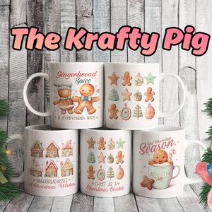 Set di 5 graziosi biscotti di pan di zenzero natalizi da 11 once, design per tazze, stampa a sublimazione, design per tazze personalizzate, tazza regalo personalizzata, tazza per cioccolata calda