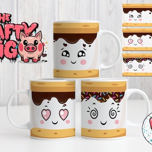 Conjunto de 3 diseños de tazas "SMORES" de 11 oz, envoltura de taza de sublimación, diseños PNG digitales, taza de café, taza linda Kawaii, taza de chocolate caliente, taza personalizada.