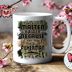 Design de caneca de pesca "MASTER BAITER", envoltório de caneca de sublimação de 11 oz, envoltório de caneca de pesca, presente para pai, presente de aniversário, caneca de dia dos pais, envoltório de caneca PNG.