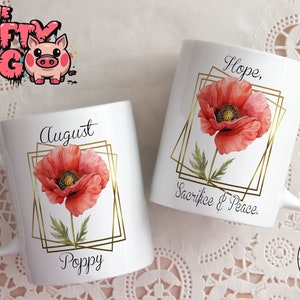 AUGUSTUS GEBOORTEmaand BLOEM Mokomslag, mok klaproos, sublimatie mok van 11 oz, cadeau voor moeder, cadeau voor oma, koffiemok, mok met bloemen, klaprozen.