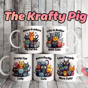 Set von 5 Katzenliebhaber MUG Design, Sublimation 11 Unzen Becher Wrap, Benutzerdefinierte Becher Design, personalisiertes Geschenk, Kaffeetasse, niedlicher Katzenbecher, PNG Becher Wrap, Katzen