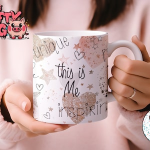 Glitter THIS IS ME Design della tazza da 11 once, tazza personalizzata per sublimazione, citazioni ispiratrici, regalo personalizzato, tazza con amore per se stessi