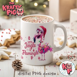 KerstFLAMINGO "Lets Jingle & Flamingle" mokomslag, sublimatie 11oz mokomslag, grappige mok, aangepaste mok, kerstmok, leuk cadeau, png-mok.