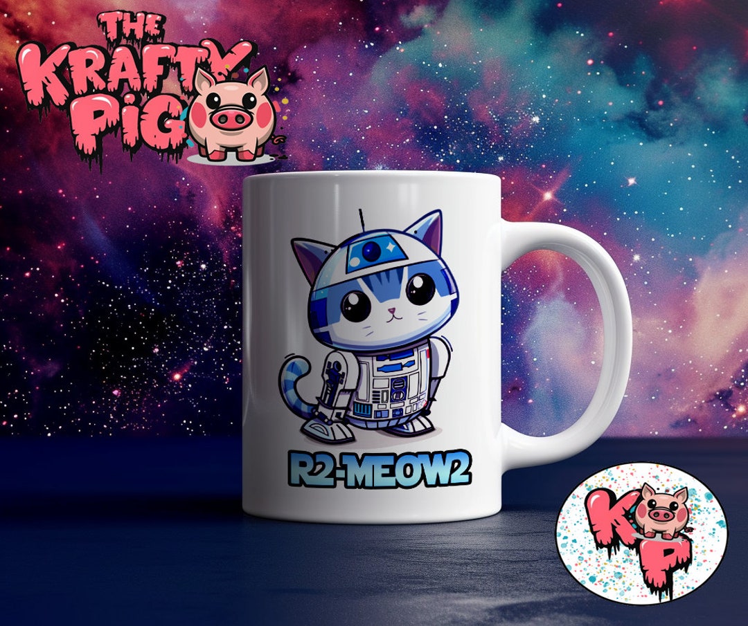 Paw Wars R2-meow2 Mug Wrap: Funny Cat Design (PNG Digital Download