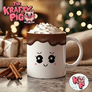 Set of 5 "HOT CHOCOLATE Marshmallow" 11oz Mug designs, Sublimation Mug wrap, Digital PNG designs, Kawaii Mug, Coffee Mug Wrap, Custom mugs.
