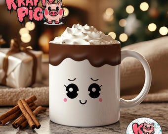 Set of 5 &quot;HOT CHOCOLATE Marshmallow&quot; 11oz Mug designs, Sublimation Mug wrap, Digital PNG designs, Kawaii Mug, Coffee Mug Wrap, Custom mugs.