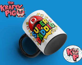 Fathers Day Retro Game inspired &quot;SUPER DADDIO&quot; MUG Wrap, Sublimation 11oz Mug Design, Gift for Dad, Dad Birthday gift, Fathers Day gift, v2