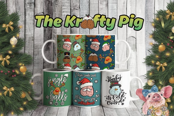 Set of 5 ADULT Funny "JINGLE BALLS" 11oz MuG Design, Sublimation Custom Digital Mug label, personalized Gift Bundle,unique Adult humour vol2