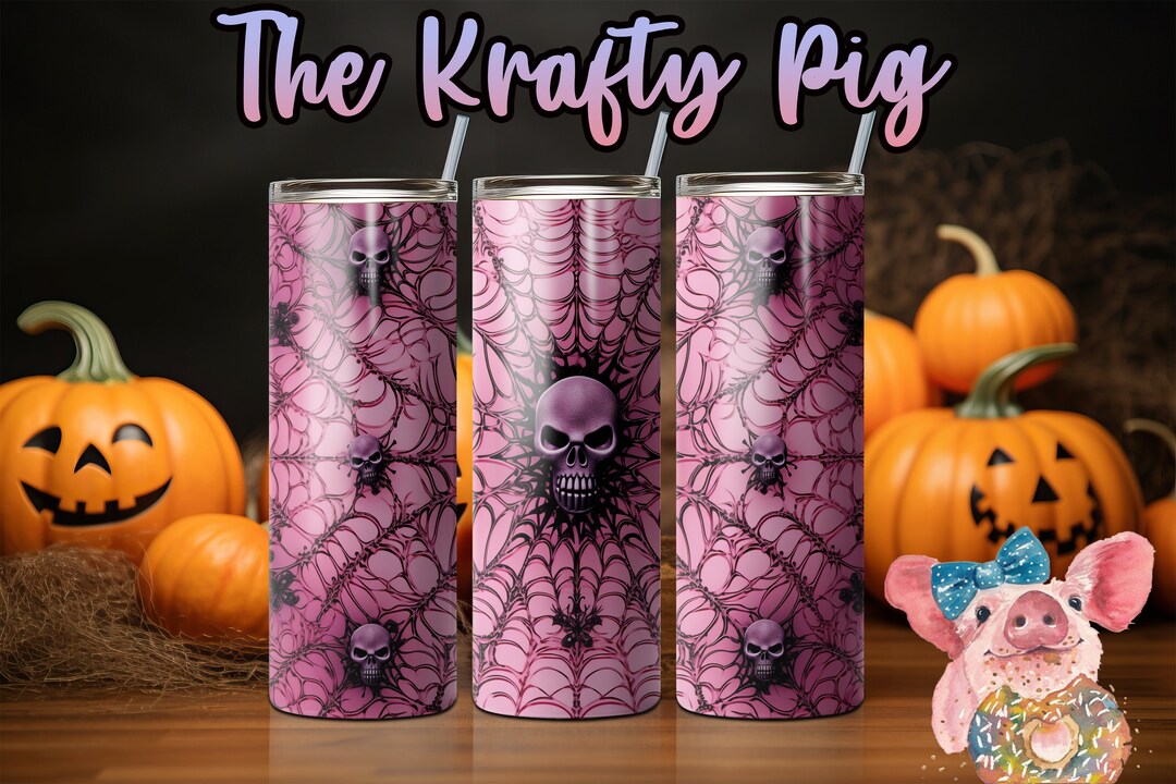 Pink Halloween Gothic Skull & Spider Web Drink Tumbler Wrap Sublimation ...