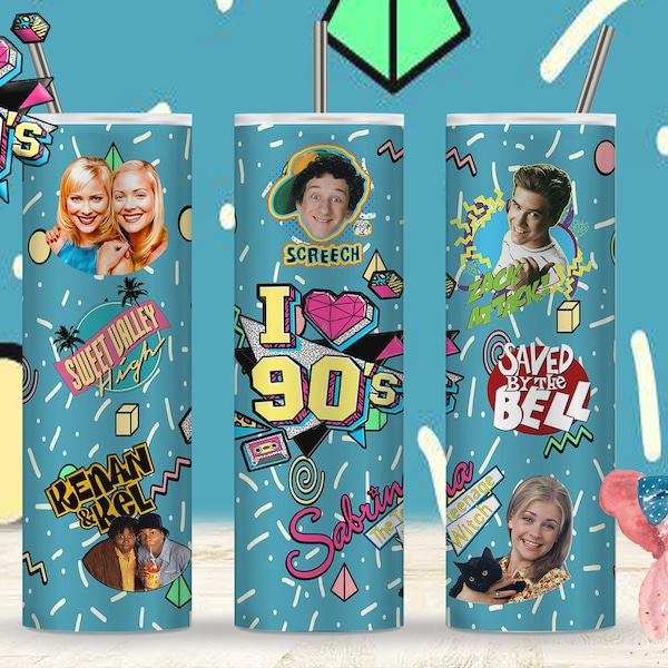 Retro 90's Kids/Teen Tv show Inspired Drink Tumbler Sublimation, Digital, craft, Gift, clipart, i love 90's, 20oz skinny tumbler design 2023