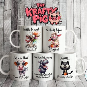 5 GRAPPIGE DIEREN minnaar Mokontwerp, sublimatie 11oz mokomslag, aangepast mokontwerp, gepersonaliseerd cadeau, koffiemok, schattige dierenmok, grappige mok.