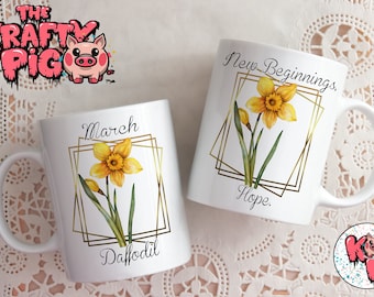 Taza personalizada con diseño de flor de 11 oz (mes de nacimiento), con el significado de narciso de marzo, regalo personalizado para mamá, abuela, tía y amigas.