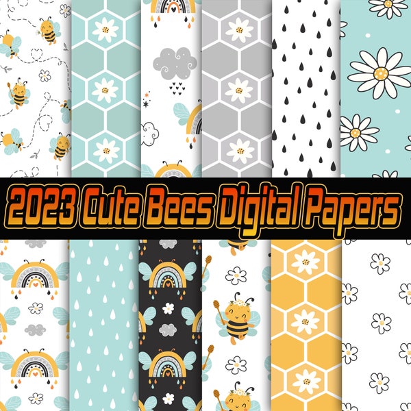 Cute BEE'S Spring/Summer/ Nature Digital Paper scrapbook paper, digital paper pack, digital scrapbook, printable pape