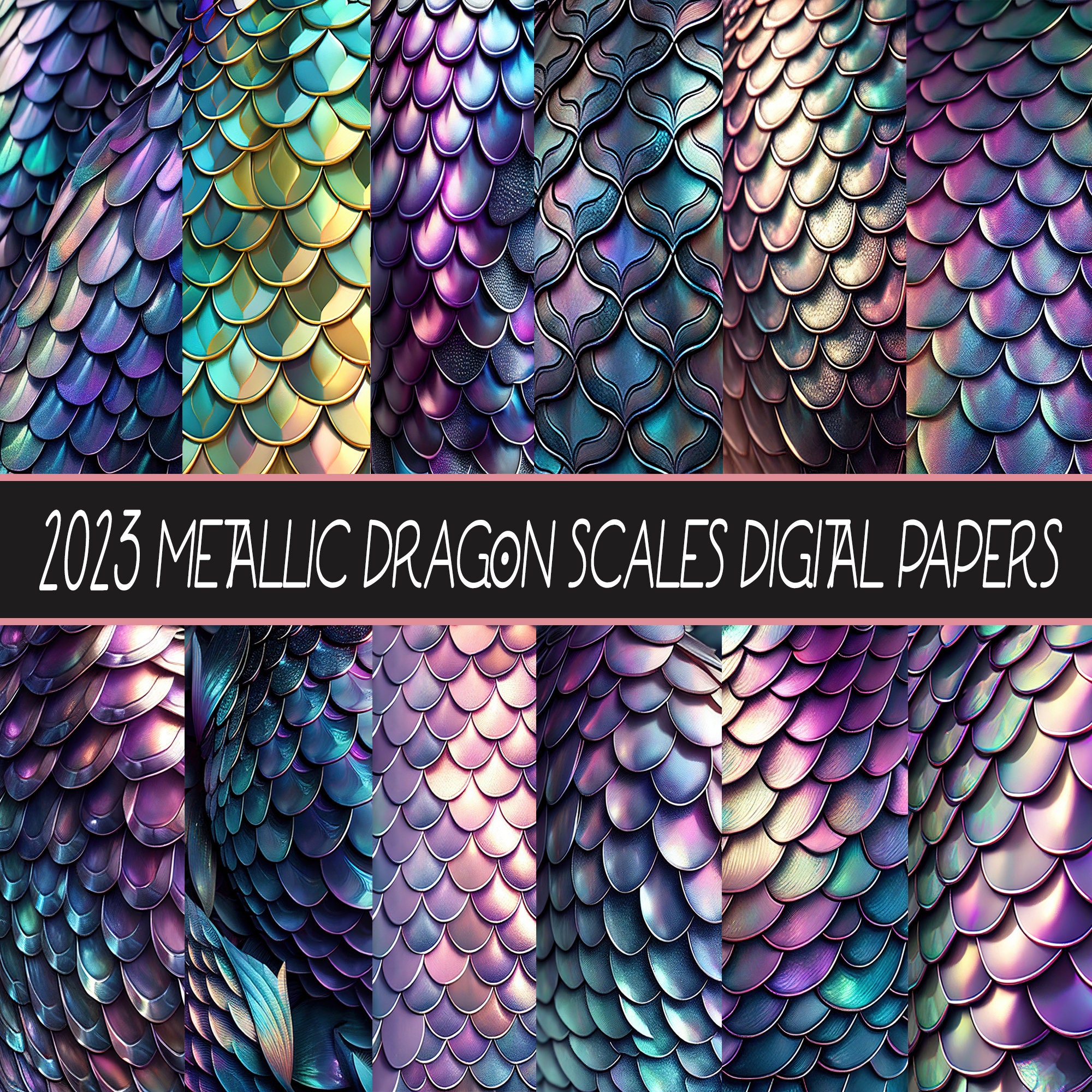 Metallic Dragon Scales Skin Mythical Gothic Digital Papers