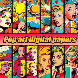 POP ART Regenbogen lebendiges einzigartiges Digitales Papier, Scrapbook-Papier, digitales Papier, digitales Scrapbook, druckbare Papiere