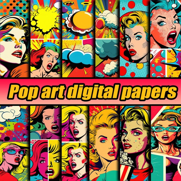 POP ART Rainbow vibrant unique Digital Paper scrapbook paper, digital paper pack, digital scrapbook, printable papers bundle