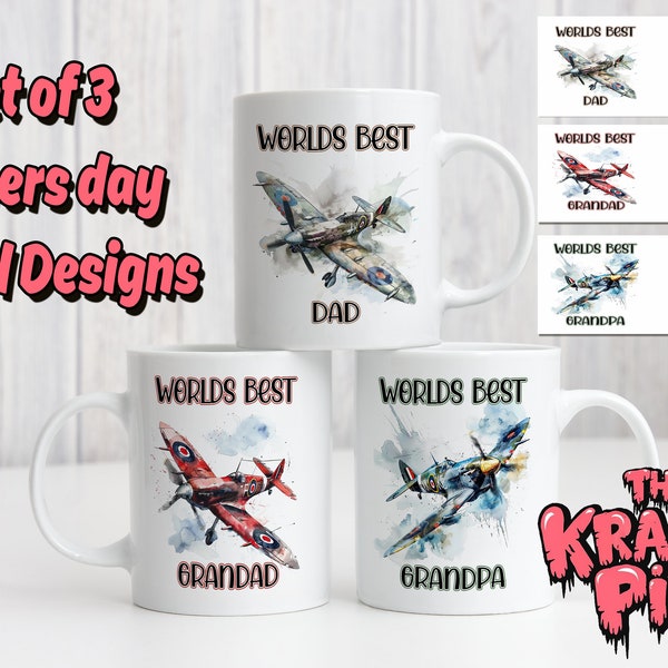 3 Fathers Day BRITISH AIRCRAFT Mug Wrap, 11oz Sublimation Mug Design, Dad mug, Grandad mug, Worlds best, Coffee mug, Grandpa gift, ww2, PNG