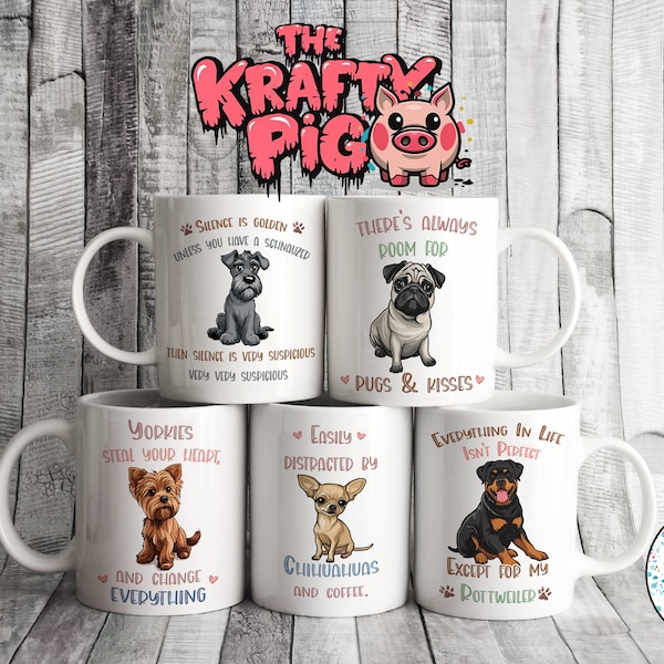 set of 5 Cute DOG lover 11oz MUG Designs, Sublimation Custom Mug designs , personalized Gift, Cup Bundle, unique inspirational quotes. VOL 3