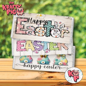 "3 ""HAPPY EASTER"" Schokoladentafel Wrapper, Feier Geschenk, personalisierte Schokoladentafel, Candy Bar Digitales Etikett, einzigartiges Osterhasengeschenk!"
