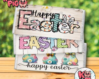 Happy Easter Chocolate Bar Wrappers: Set of 3, Bunny Designs (Digital Download)