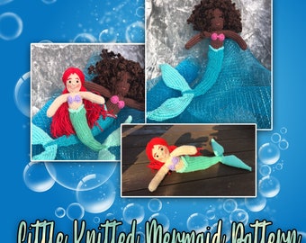 Cute Little Knitted Mermaid Doll "Ariel Under the sea"  Digital Knitting Pattern. perfect for beginners.