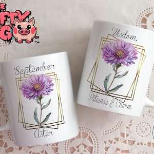 GEBURTS-Monats-BLUME 11 Unzen Tassen-Design, SEPTEMBER Aster Bedeutung Sublimation Benutzerdefinierte Tassenverpackung, personalisiertes Geschenk für Mutter, Oma, Tante und Freunde