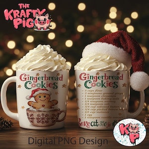 Ricetta dei BISCOTTI DI PAN DI ZENZERO di Natale Design della tazza, involucro della tazza da 11 once per sublimazione, involucro della tazza PNG, tazza di cioccolata calda, regalo di Natale, tazza di pan di zenzero