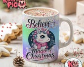 Christmas UNICORN 11oz MUG Design, Sublimation Mug Wrap, PNG Mug Wrap, Christmas Mug, Hot Chocolate Mug, Unicorn Mug, Holographic Glitter.