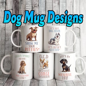 Set di 5 tazze da 11 once con design "amante dei cani", stampate a sublimazione, personalizzate, con etichette per tazze, confezione regalo personalizzata, uniche, con citazioni motivazionali VOL. 2