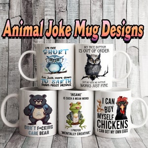 Set von 5 lustigen Tierliebhaber 11 Unzen MUG Design, Sublimation, Custom, Mug Label Design, personalisiertes Geschenk Cup Bundle, einzigartig, inspirierendes Zitat VOL1