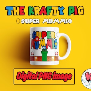 Retrogame geïnspireerde "SUPER MUMMIO" mokomslag, sublimatie 11oz mokomslag, aangepaste mok, koffiemok, cadeau voor moeder, Moederdagmok, png-mokomslag.