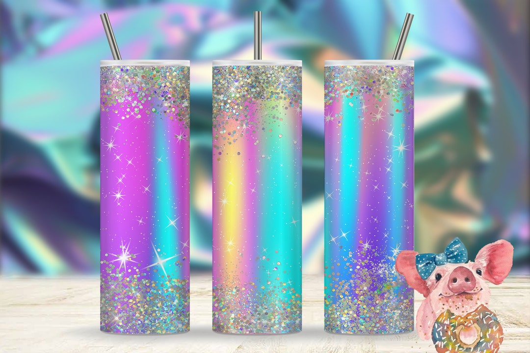 HOLOGRAPHIC GLITTER Drink Tumbler, Sublimation, Opal ,colourful Digital