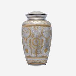 Beautifully Crafted Large Metal Urn for Ashes – Memorial Keepsake for Human and Pet Cremation, Decorative Adult Ash Urn