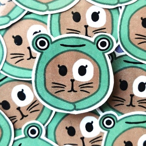 Gato com chapéu de sapo Ilustração Adesivo brilhante à prova d'água