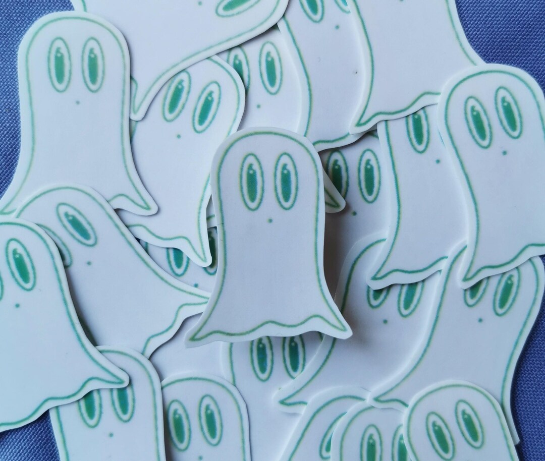 Cute Ghost Dark Green Silly Kawaii Illustration Sticker Shiny ...