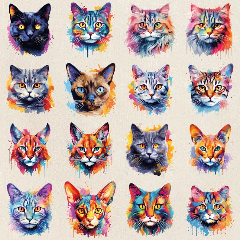 100+ Colorful Cats T-shirt Design Bundle, Cat Breeds Clipart Bundle ...
