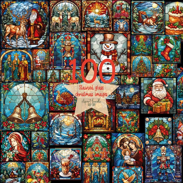 100 Stained Glass Christmas Images for Sublimation Christmas Png for Ornaments Christmas Png for Tumbler Christmas Design for Junk Journal