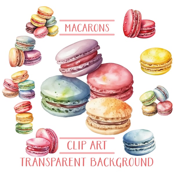 Macarons Clipart Bundle, Macarons Png Set, Macaron Clipart Set, Français Macarons Clipart Bundle, Clipart Macarons aquarelle, Boulangerie imprimables