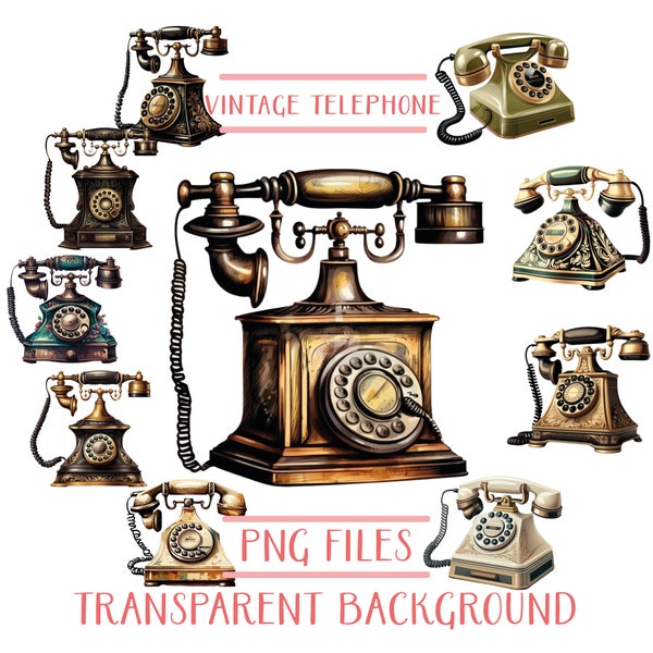 Vintage Telephone Png Bundle, Retro Telephone Clipart, Old Rotary Telephone Png File, Old Telephone Png File for Sublimation,Vintage Clipart