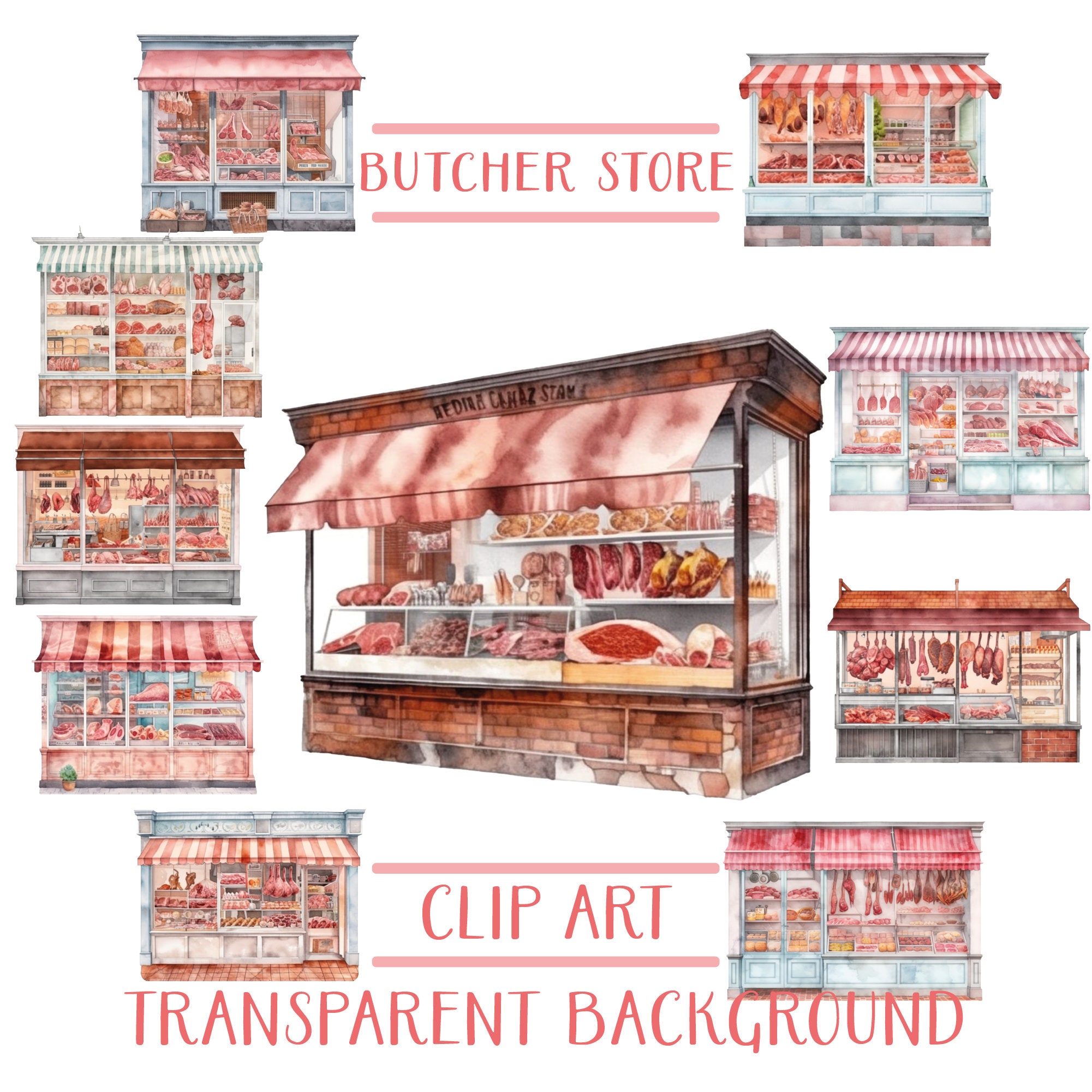 Watercolor Butcher Shop Clipart Bundle Butcher Store Clipart Etsy