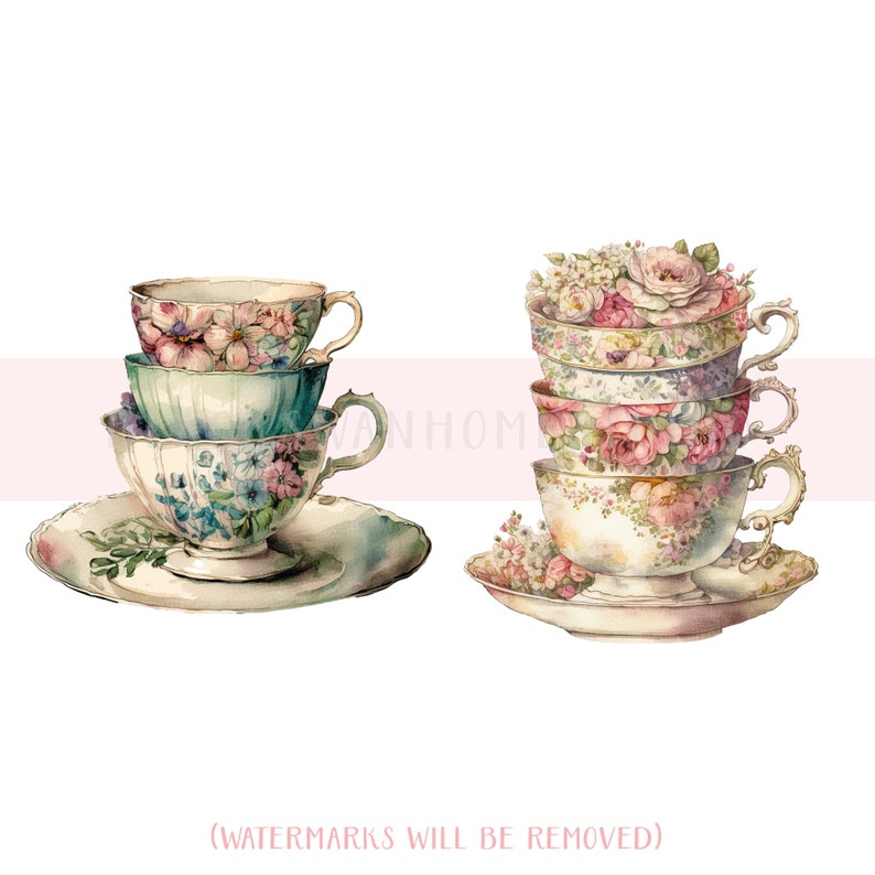 Vintage Tea Cups Clipart Bundle Vintage Floral Tea Cups Png Etsy
