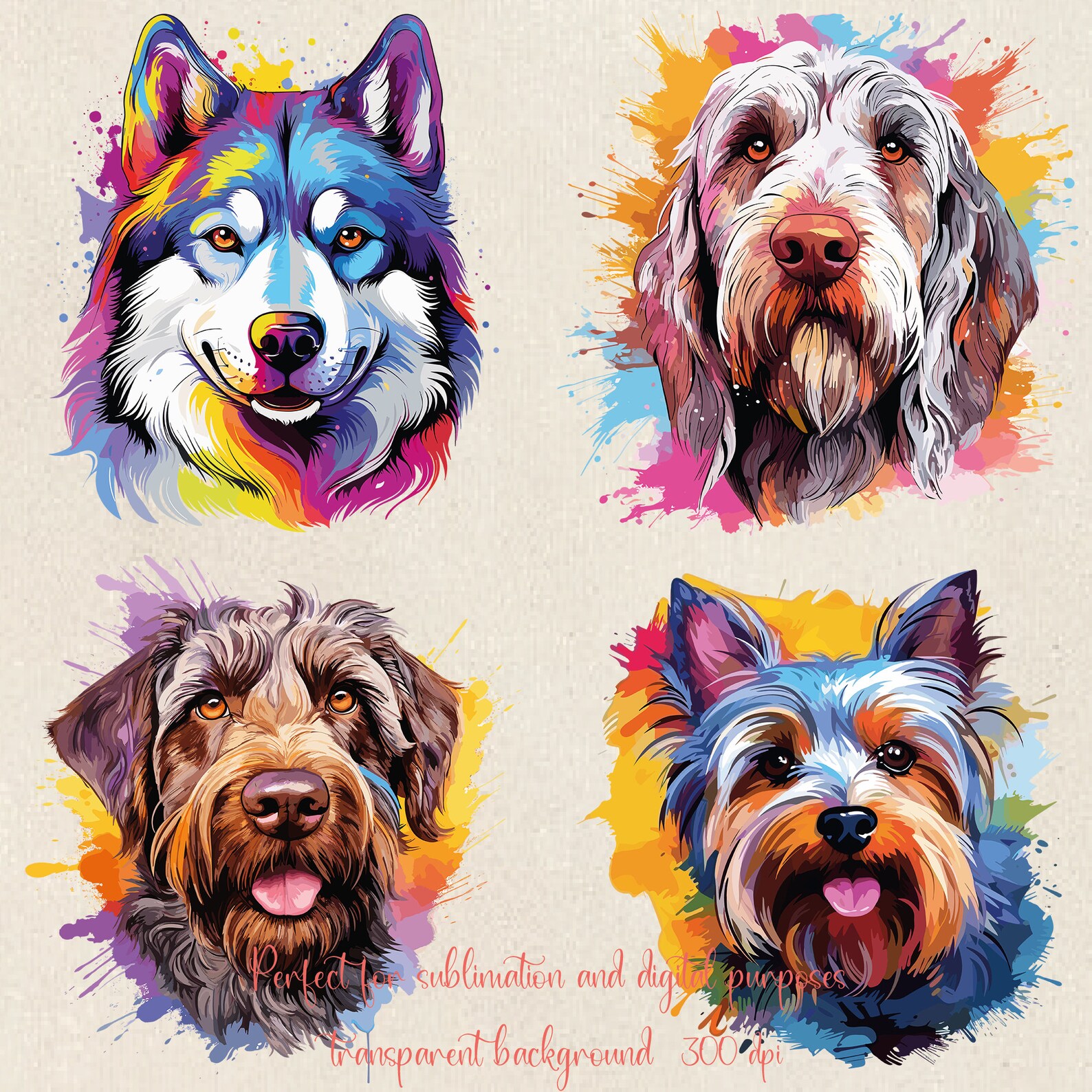 100 Colorful Dogs T-shirt Design Bundle Dog Breeds Clipart Bundle Cute ...