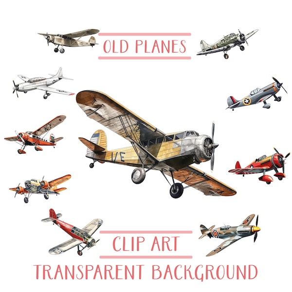 Old Air Planes Sublimation Clipart Bundle, Old Aircraft Clipart Bundle, Vintage Planes Png Files, Vintage Planes Digital Download