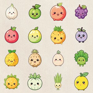 125 Kawaii Fruits and Vegetables Png Bundle Kawaii Sticker Png Bundle ...