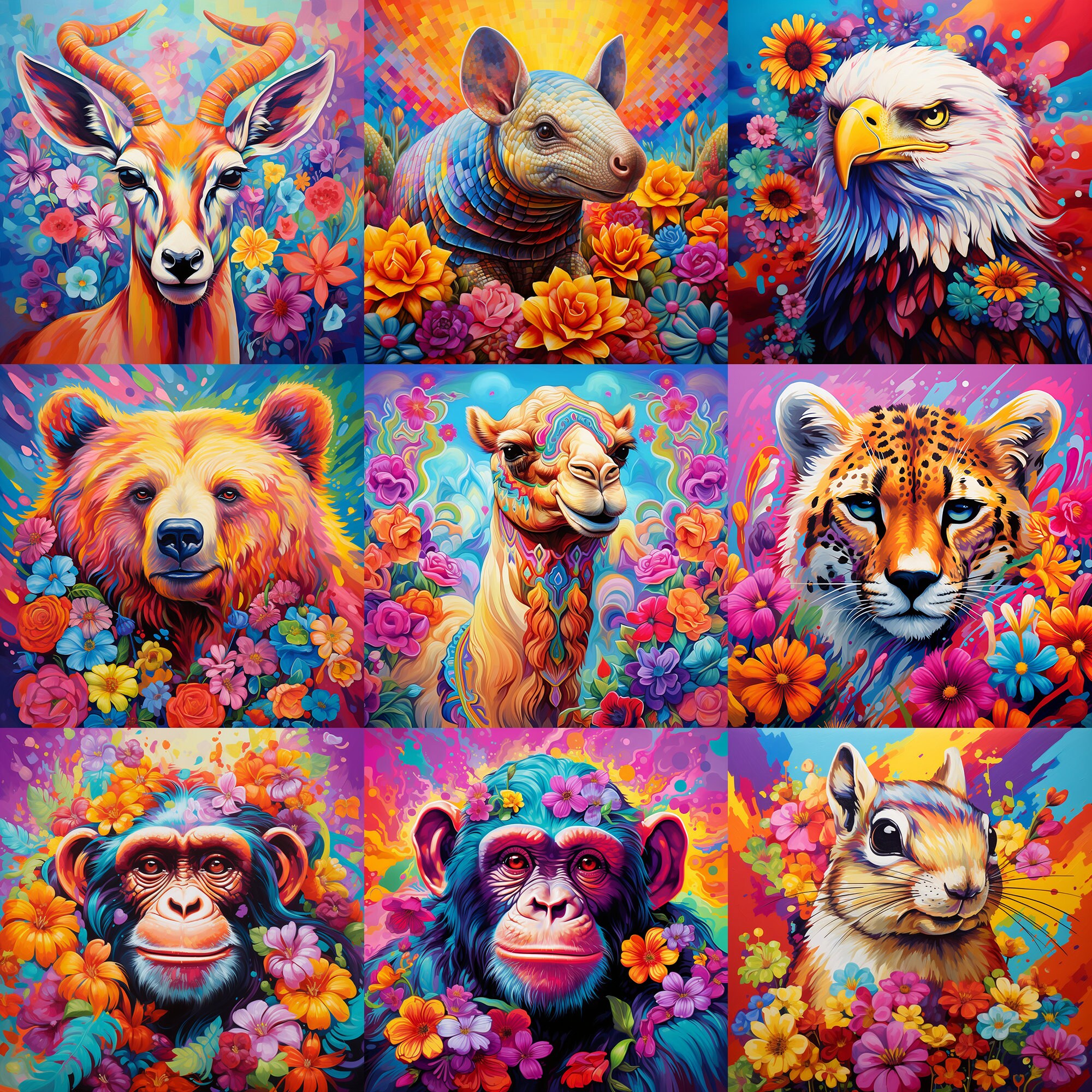 40+ Colorful Floral Animals Image Bundle Colorful Animal Prints Animal ...