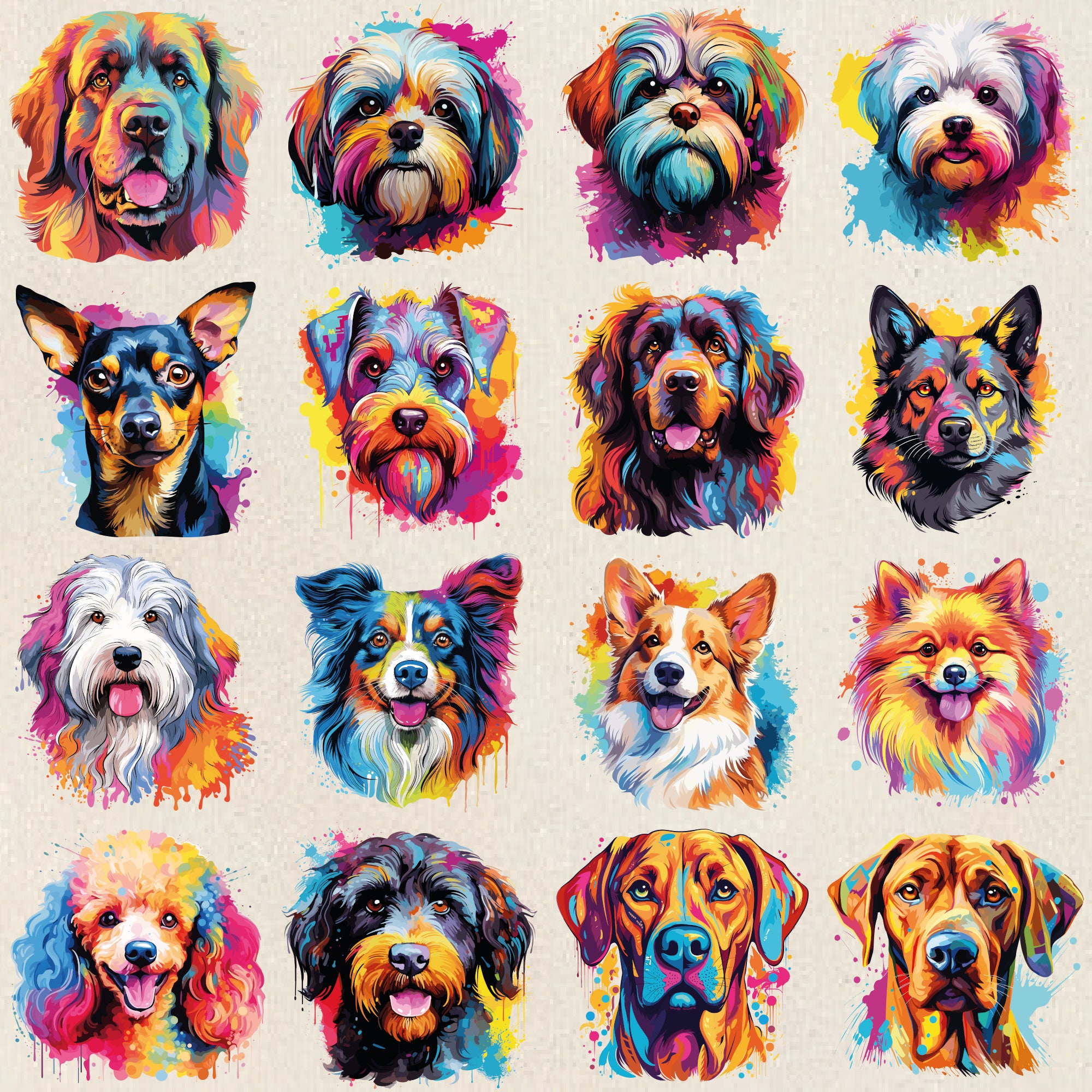 100 Colorful Dogs T-shirt Design Bundle Dog Breeds Clipart Bundle Cute ...